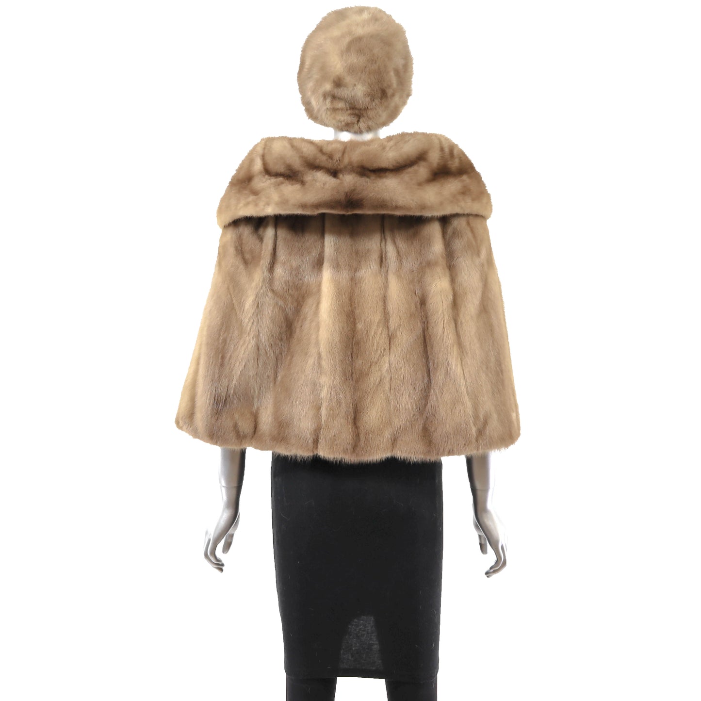 Light Brown Mink Cape with Matching Hat- Size Free