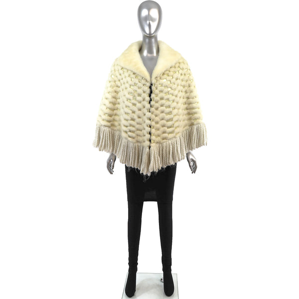 Pearl Mink and Gold Leather Capelet with Fringes- Size M