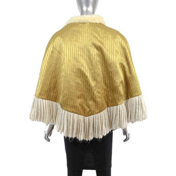 Pearl Mink and Gold Leather Capelet with Fringes- Size M
