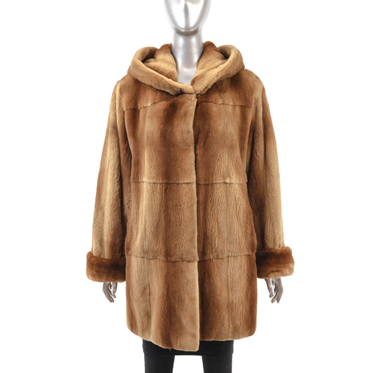 Zandra Rhodes/ Neiman Marcus Whiskey Hooded Sheared Mink 3/4 Coat- Size S