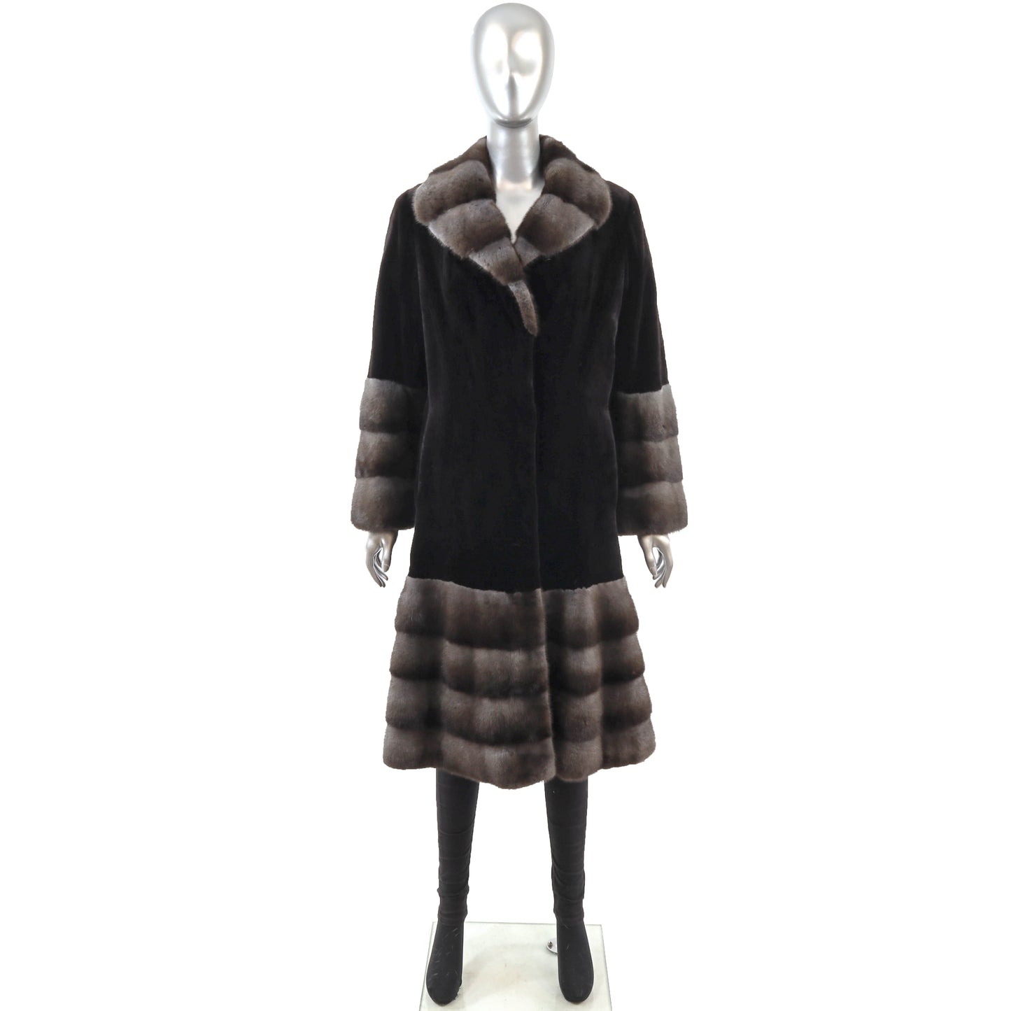 Sheared Mink 7/8 Coat with Mink Trim- Size S