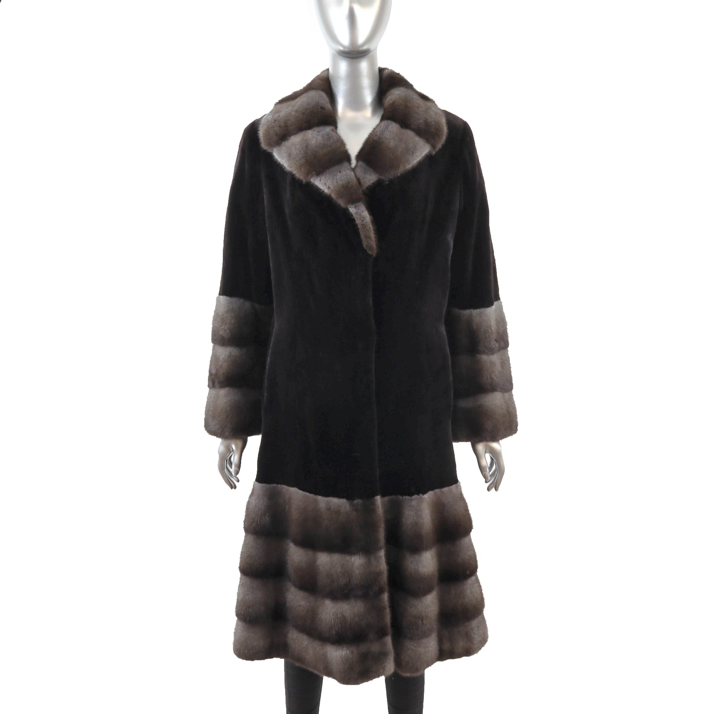 Sheared Mink 7/8 Coat with Mink Trim- Size S
