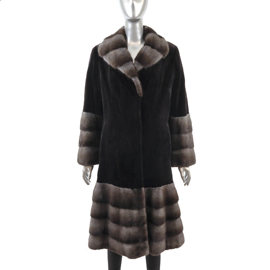 Sheared Mink 7/8 Coat with Mink Trim- Size S