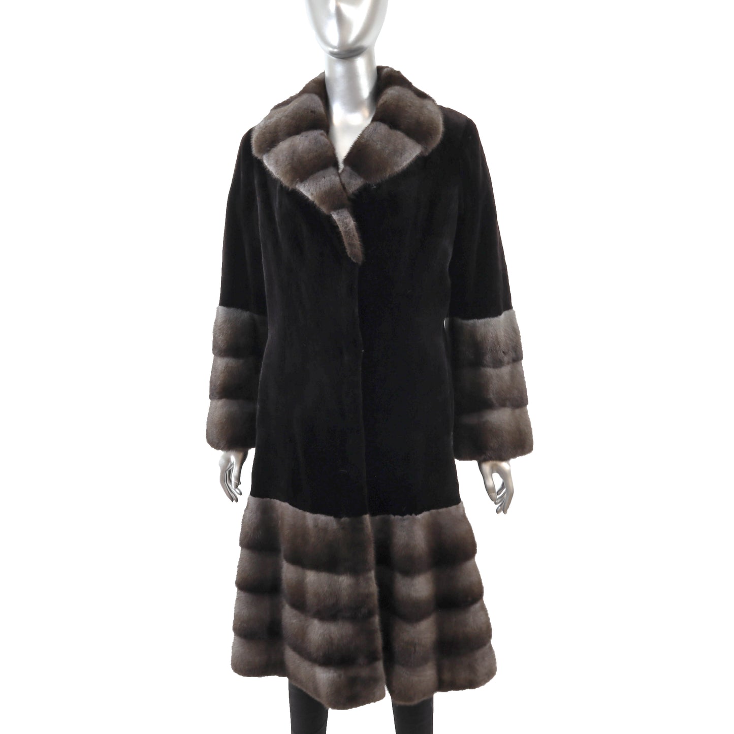Sheared Mink 7/8 Coat with Mink Trim- Size S