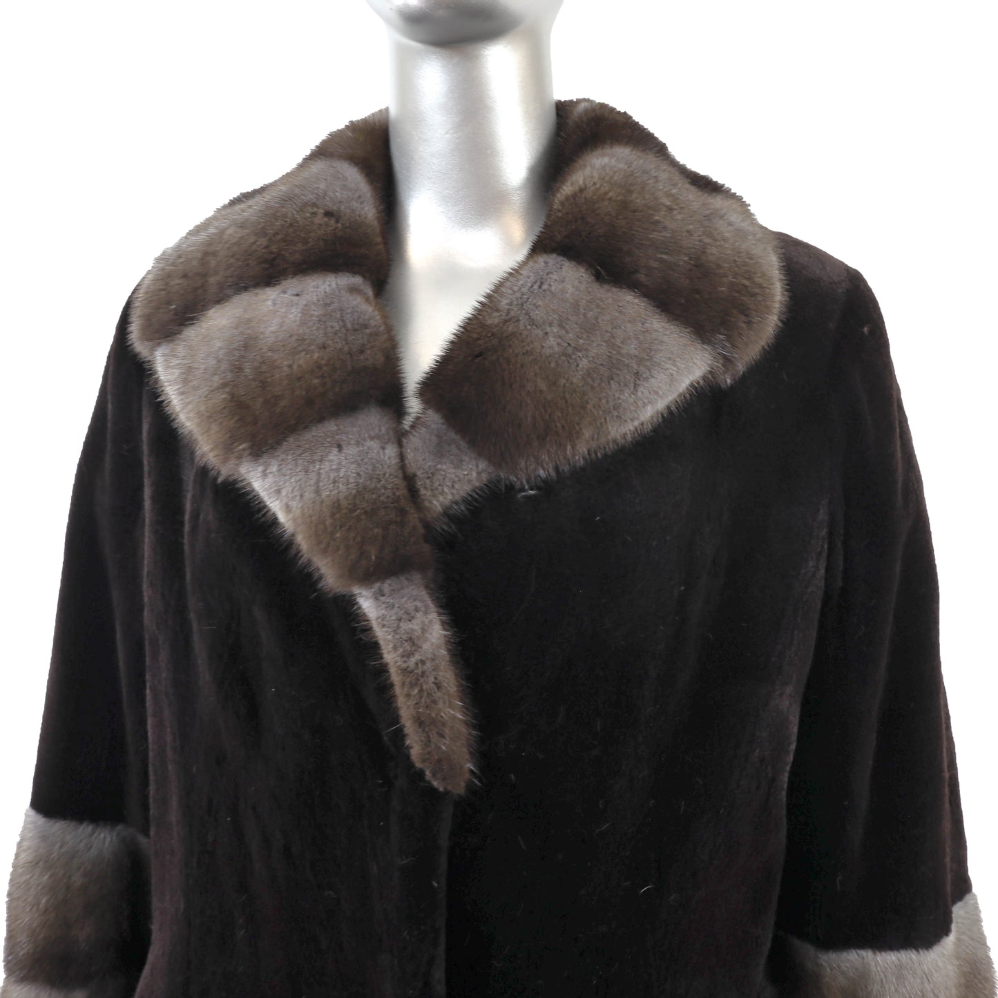 Sheared Mink 7/8 Coat with Mink Trim- Size S