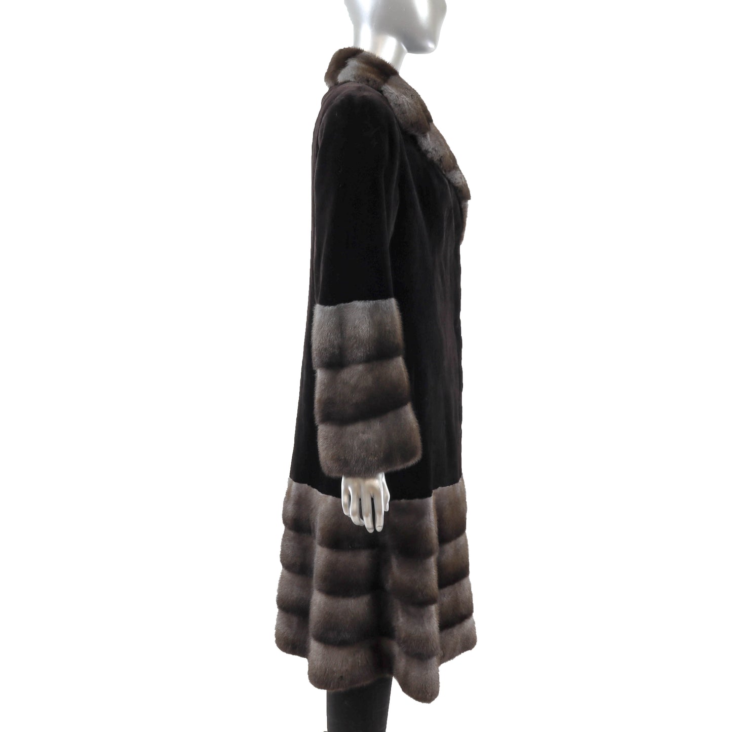 Sheared Mink 7/8 Coat with Mink Trim- Size S