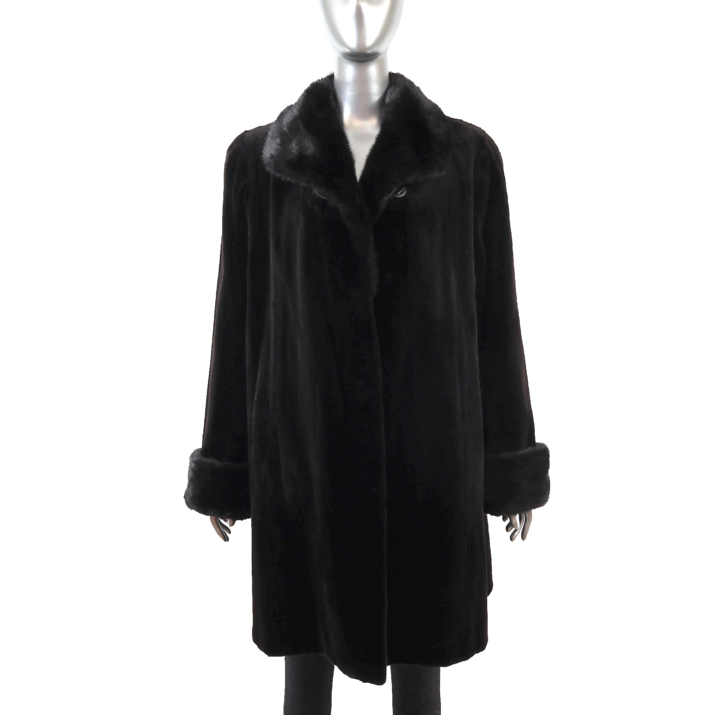 Black Sheared Mink 3/4 Coat Reversible to Taffeta- Size XL