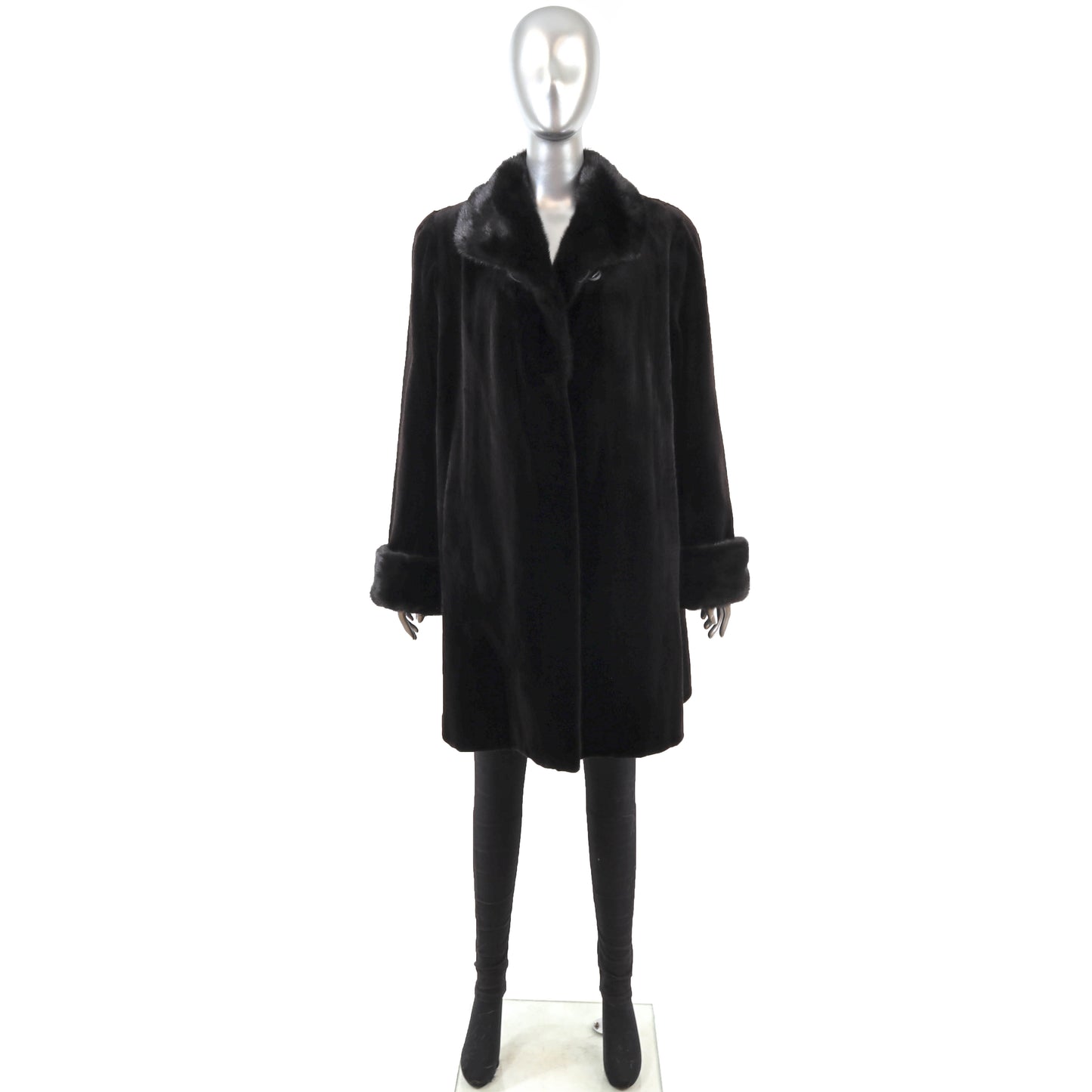 Black Sheared Mink 3/4 Coat Reversible to Taffeta- Size XL