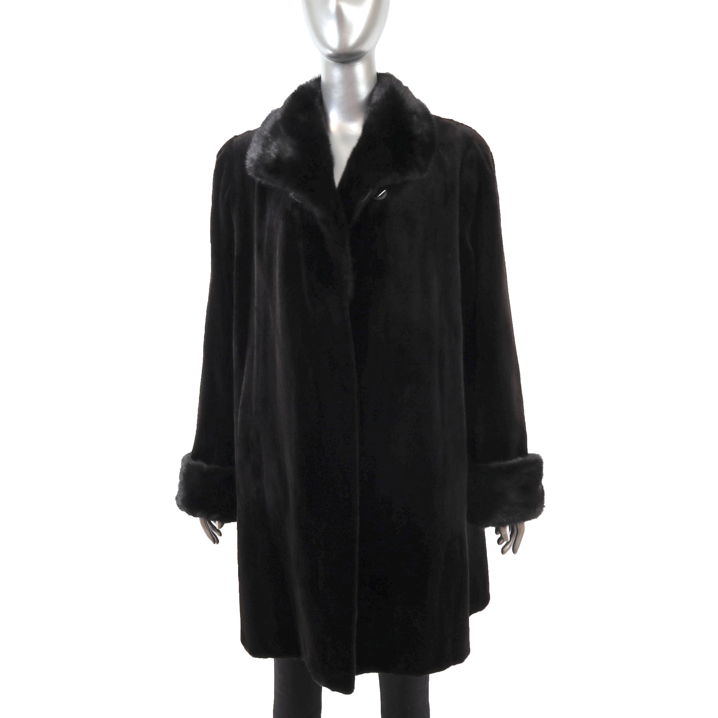 Black Sheared Mink 3/4 Coat Reversible to Taffeta- Size XL