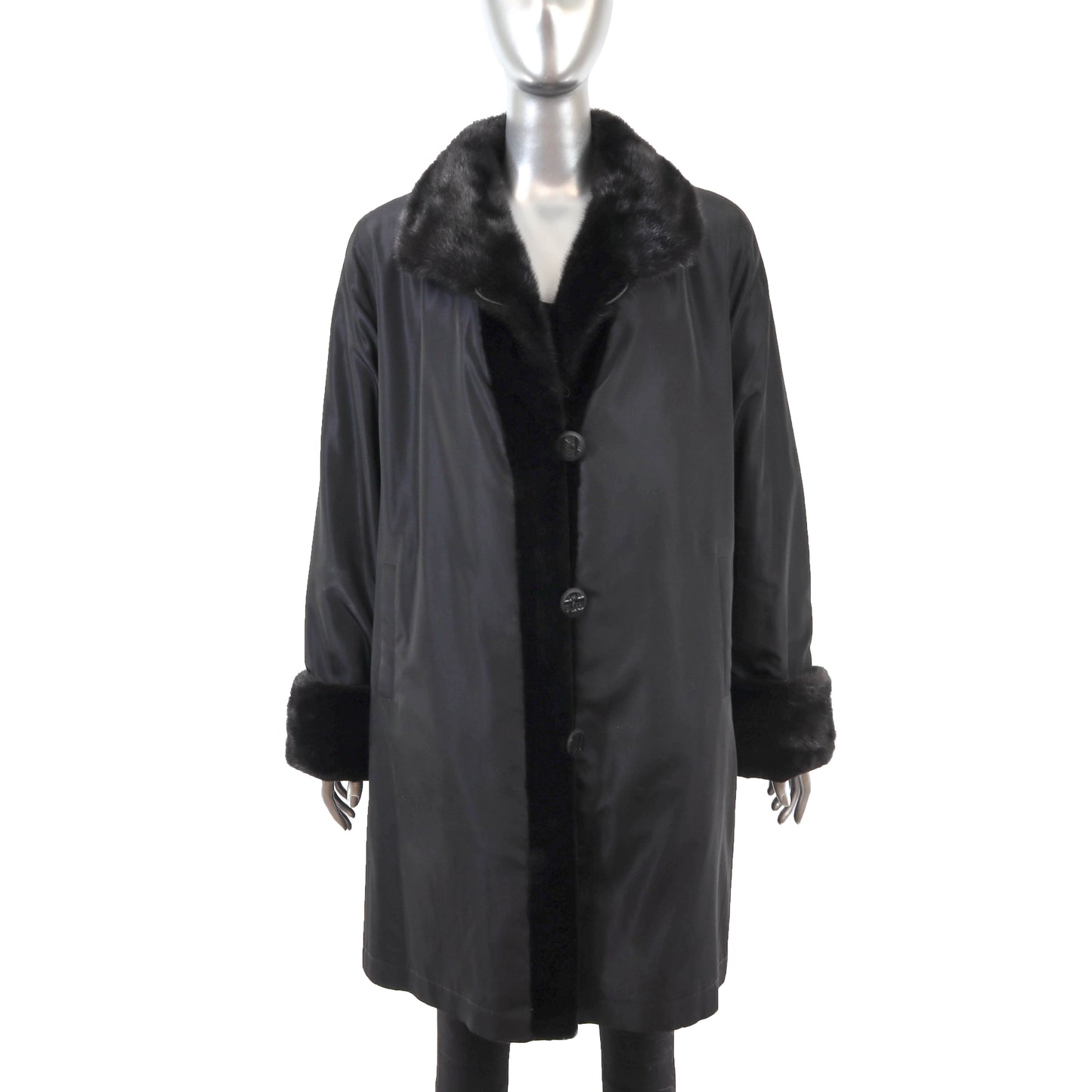 Black Sheared Mink 3/4 Coat Reversible to Taffeta- Size XL