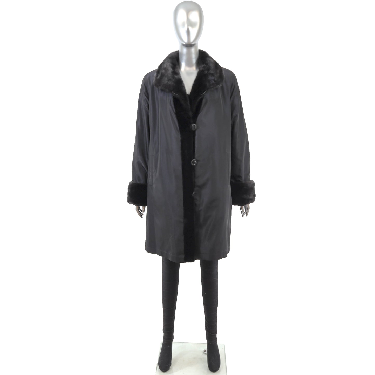 Black Sheared Mink 3/4 Coat Reversible to Taffeta- Size XL