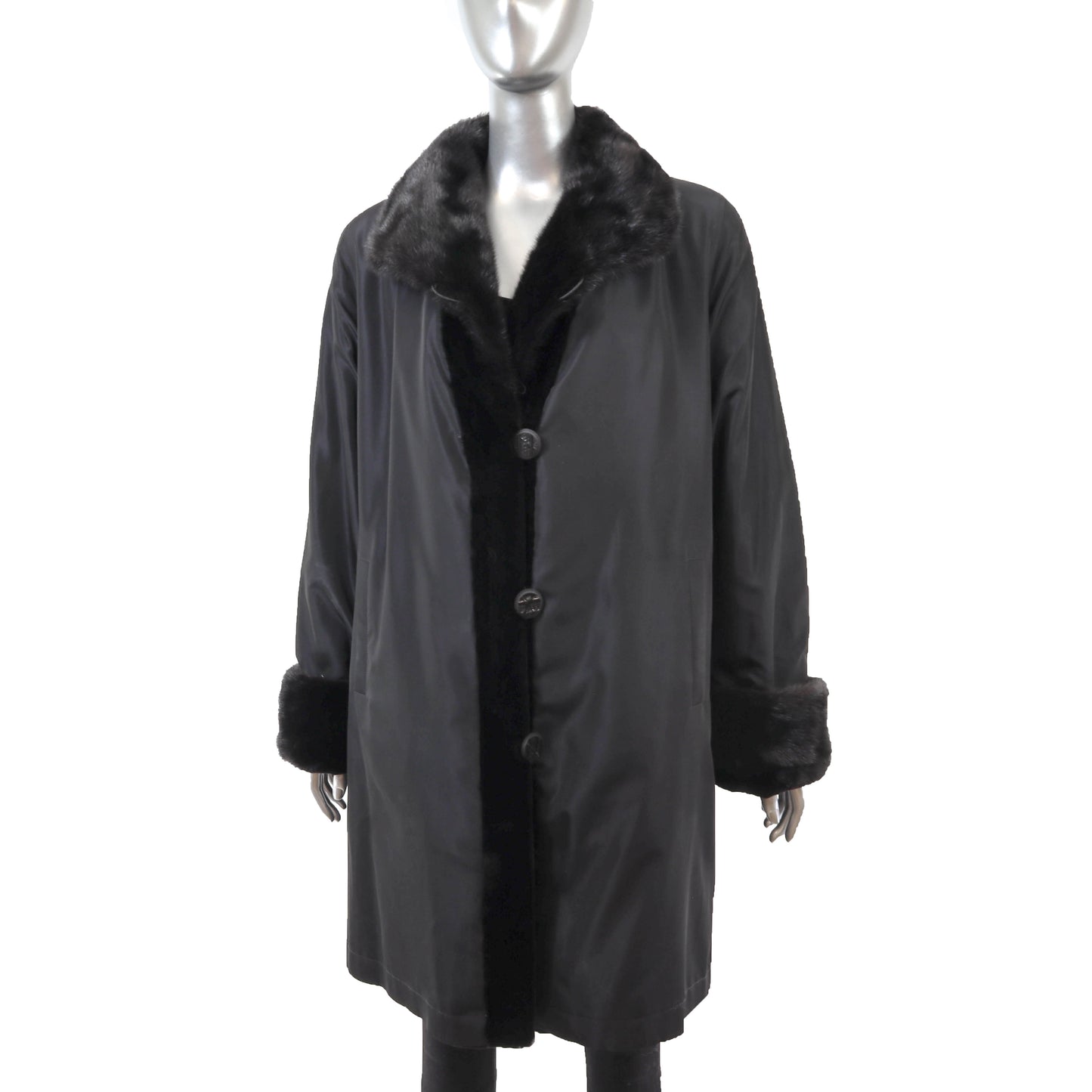 Black Sheared Mink 3/4 Coat Reversible to Taffeta- Size XL