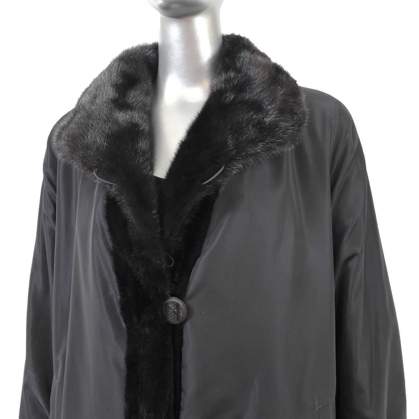 Black Sheared Mink 3/4 Coat Reversible to Taffeta- Size XL