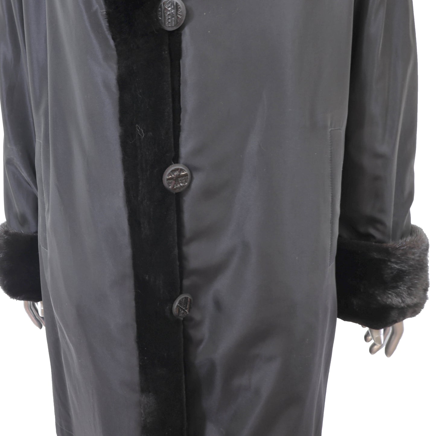 Black Sheared Mink 3/4 Coat Reversible to Taffeta- Size XL