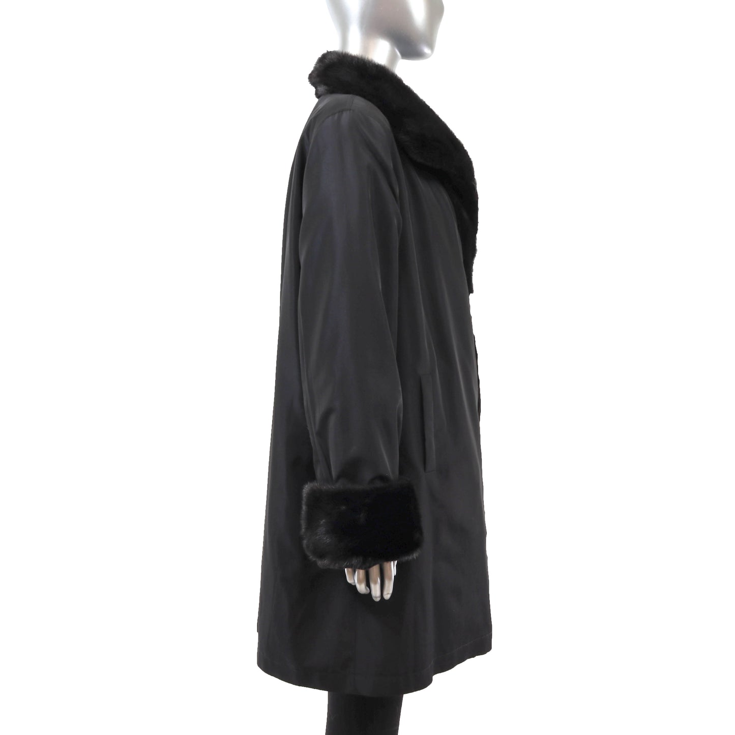 Black Sheared Mink 3/4 Coat Reversible to Taffeta- Size XL