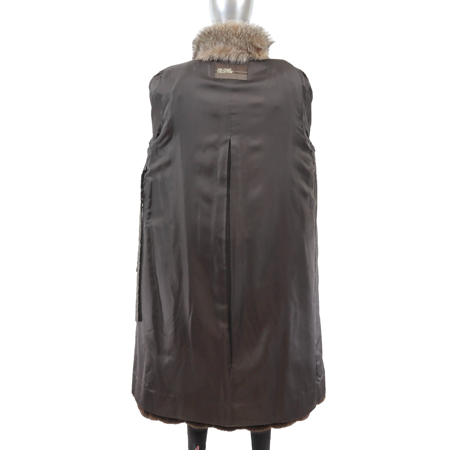 Brown Mink Coat with Fox Tuxedo- Size S-M