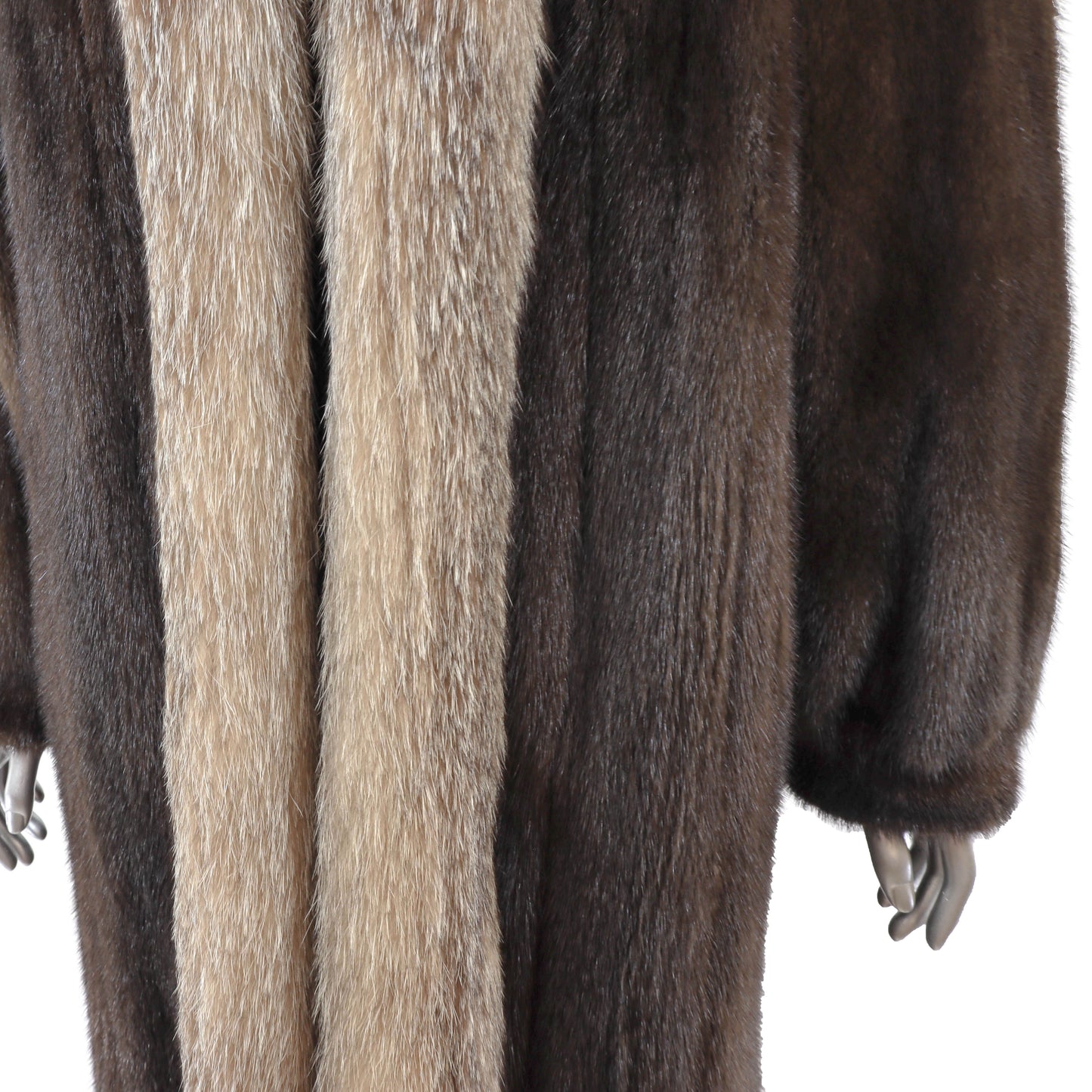 Brown Mink Coat with Fox Tuxedo- Size S-M