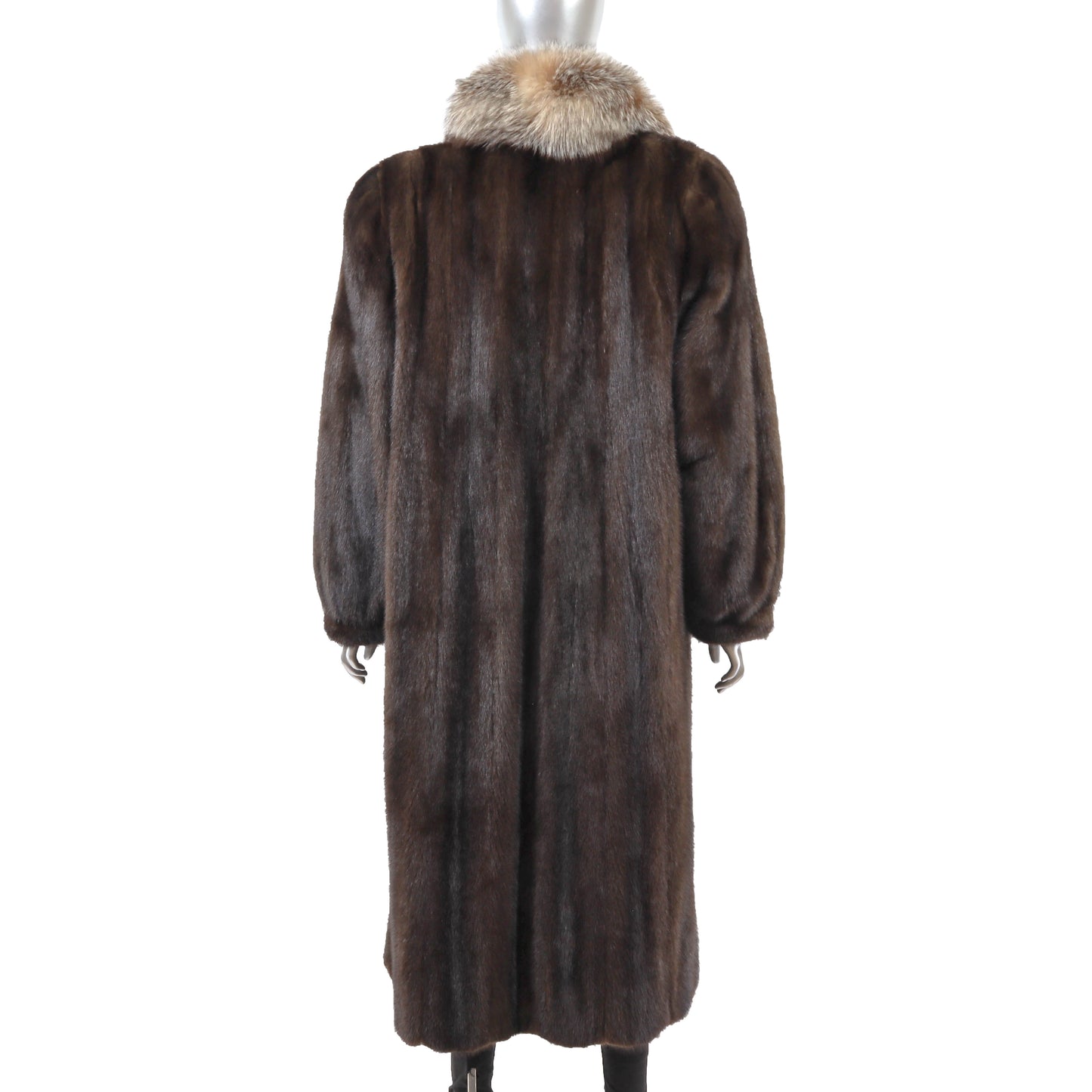 Brown Mink Coat with Fox Tuxedo- Size S-M