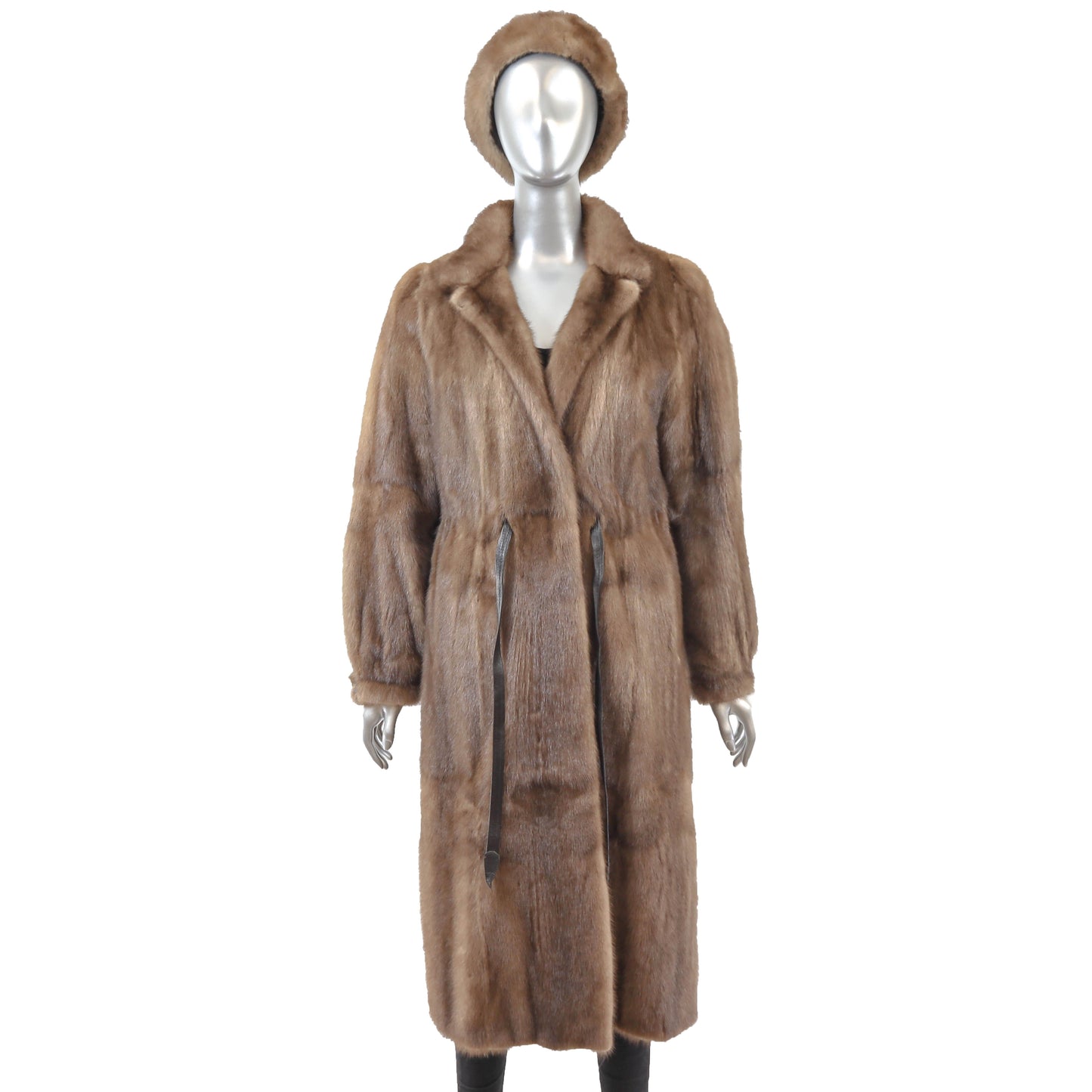 Light Brown Mink Coat with Matching Hat- Size M