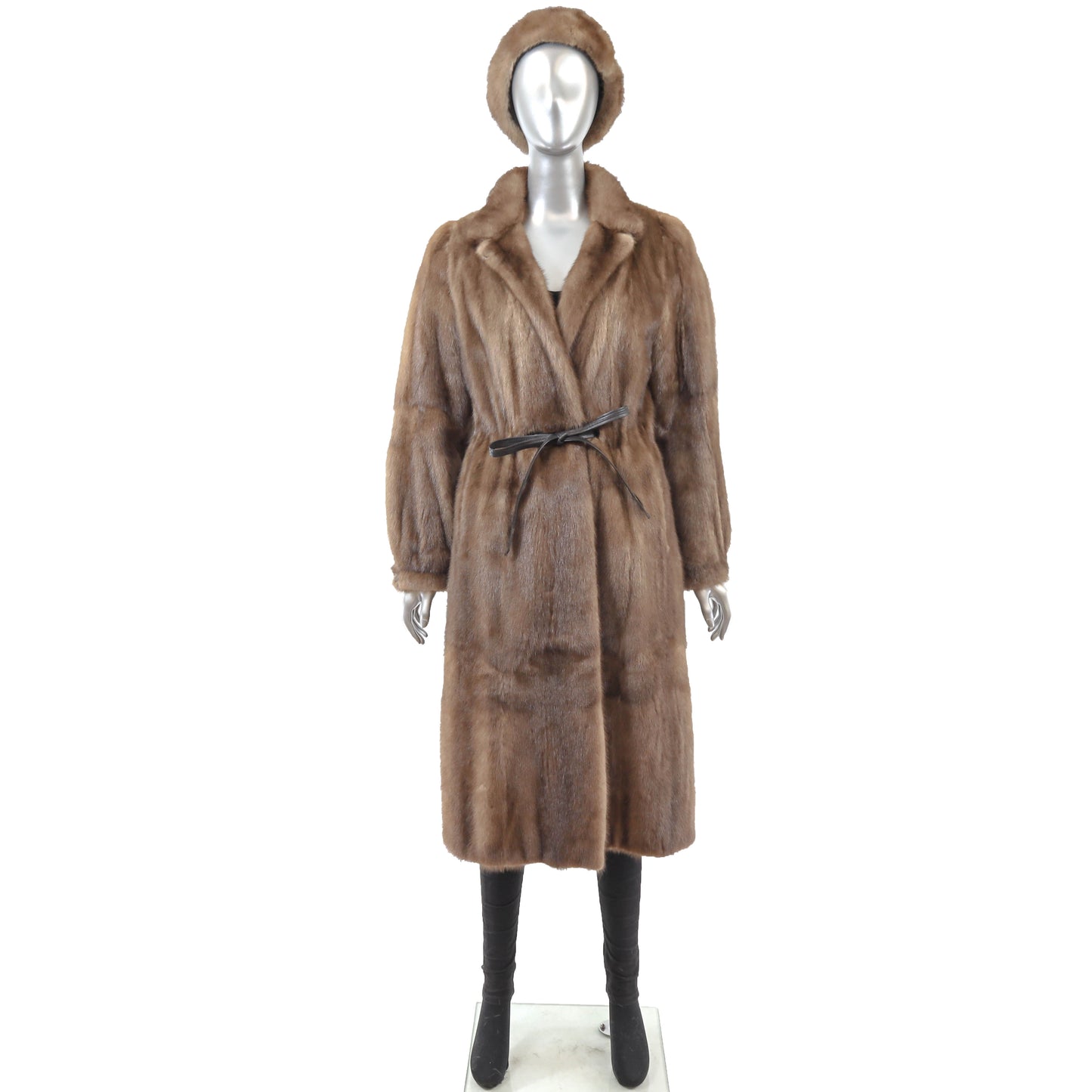 Light Brown Mink Coat with Matching Hat- Size M