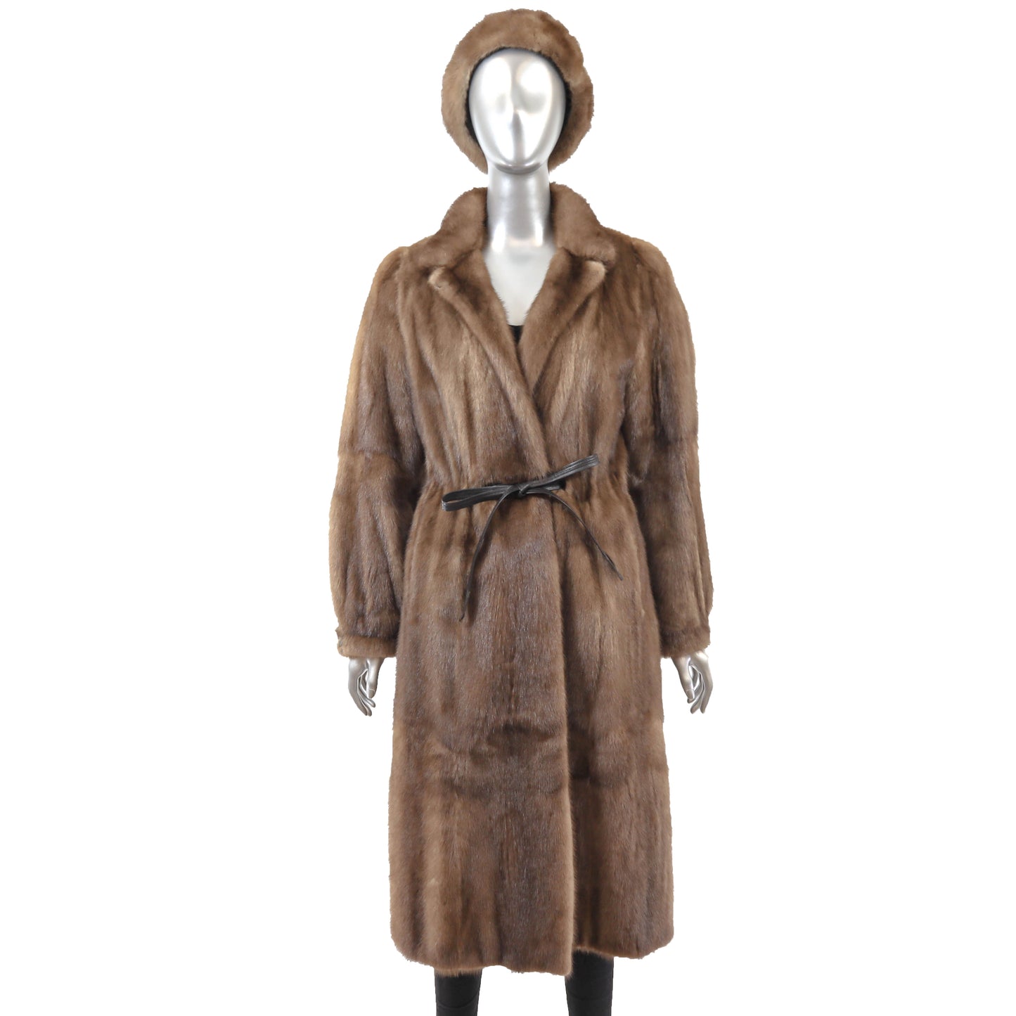 Light Brown Mink Coat with Matching Hat- Size M