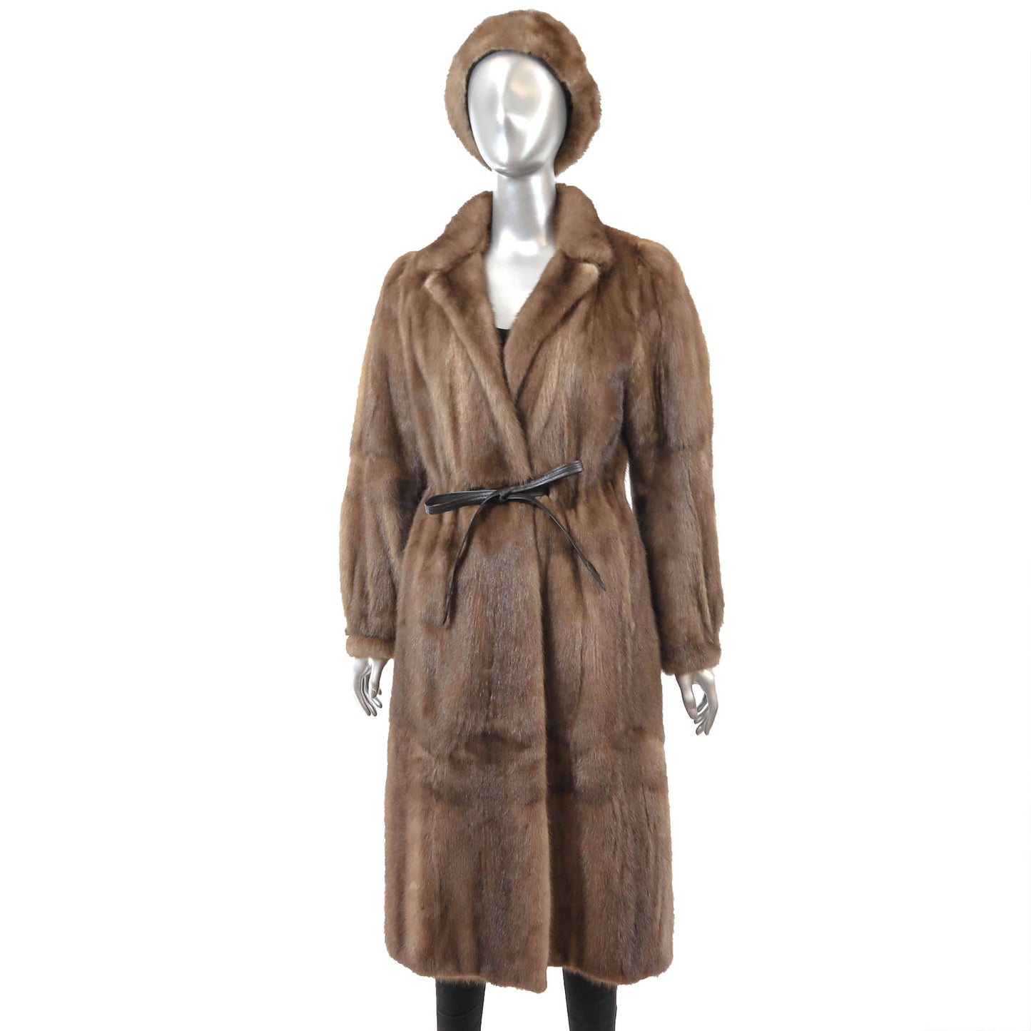 Light Brown Mink Coat with Matching Hat- Size M