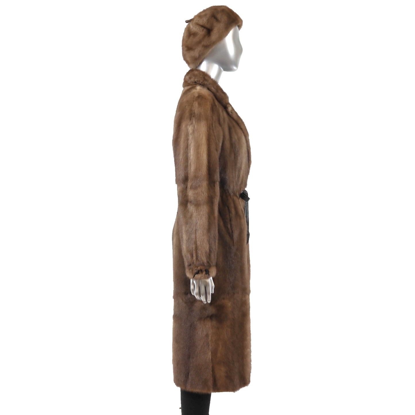 Light Brown Mink Coat with Matching Hat- Size M