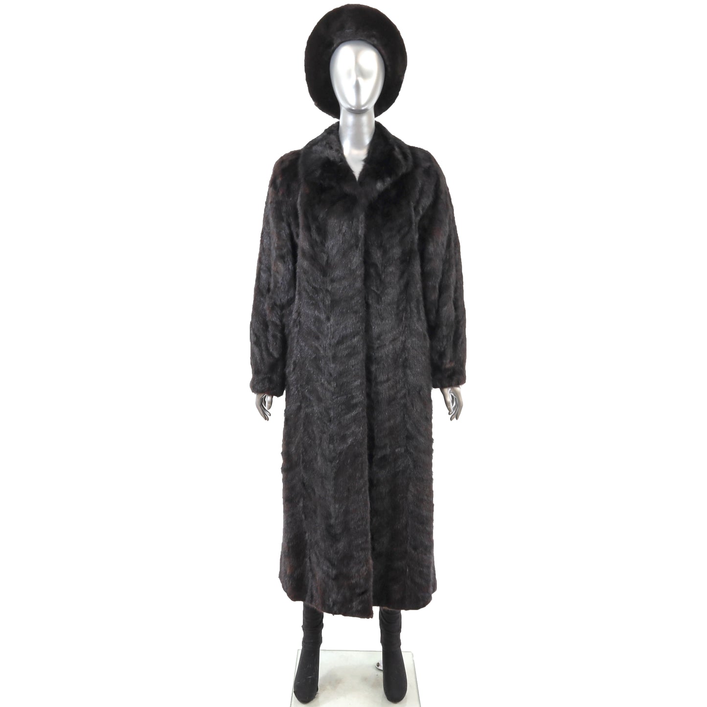 Dark Brown Section Mink Coat with Matching Hat- Size M