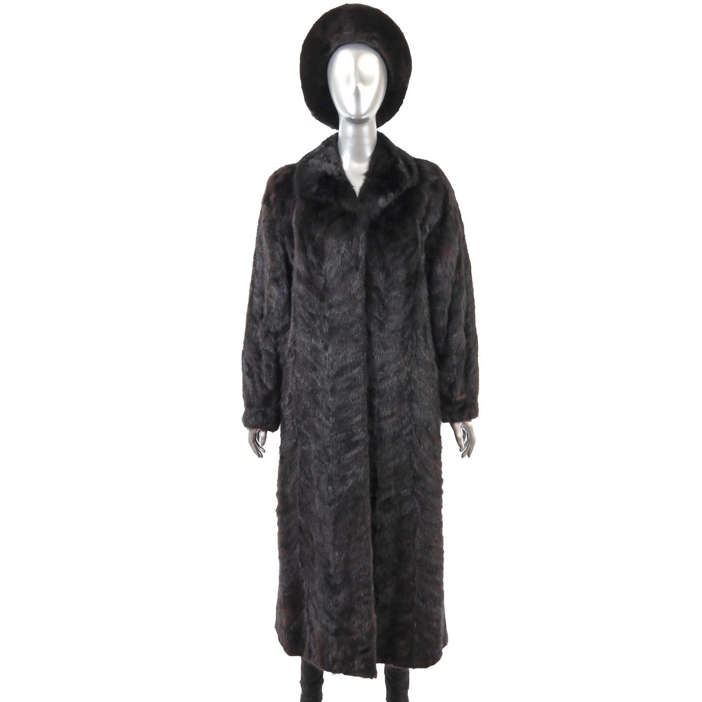 Dark Brown Section Mink Coat with Matching Hat- Size M