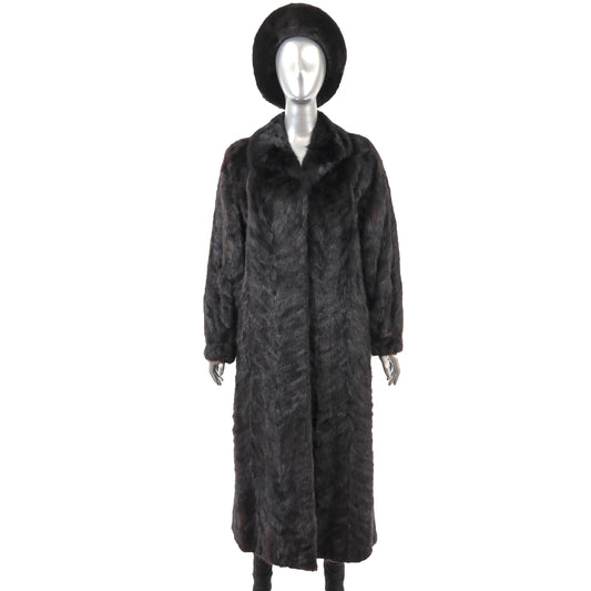 Dark Brown Section Mink Coat with Matching Hat- Size M