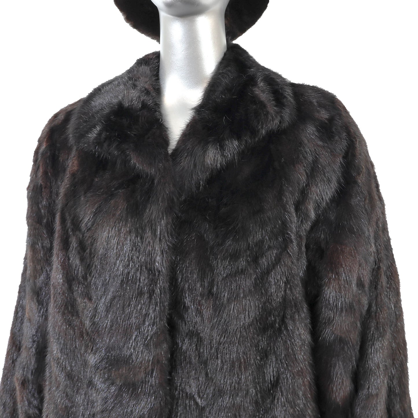 Dark Brown Section Mink Coat with Matching Hat- Size M