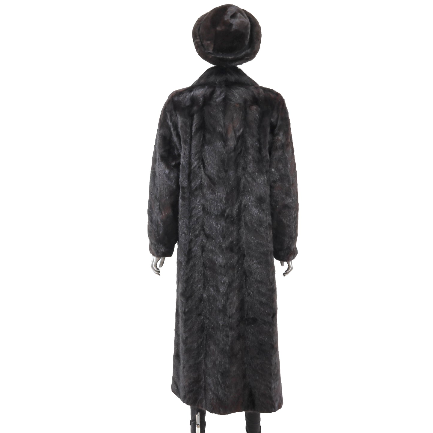 Dark Brown Section Mink Coat with Matching Hat- Size M