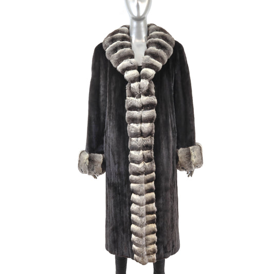 Black Mink Coat with Chinchilla Trim- Size XXL
