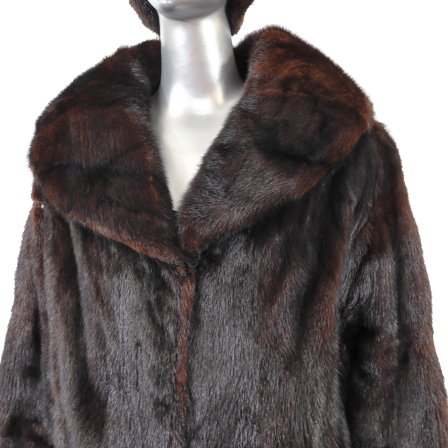 Dark Brown Mink 3/4 Coat with Matching Hat- Size L