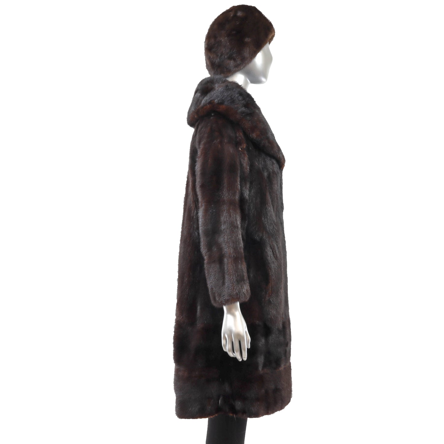 Dark Brown Mink 3/4 Coat with Matching Hat- Size L