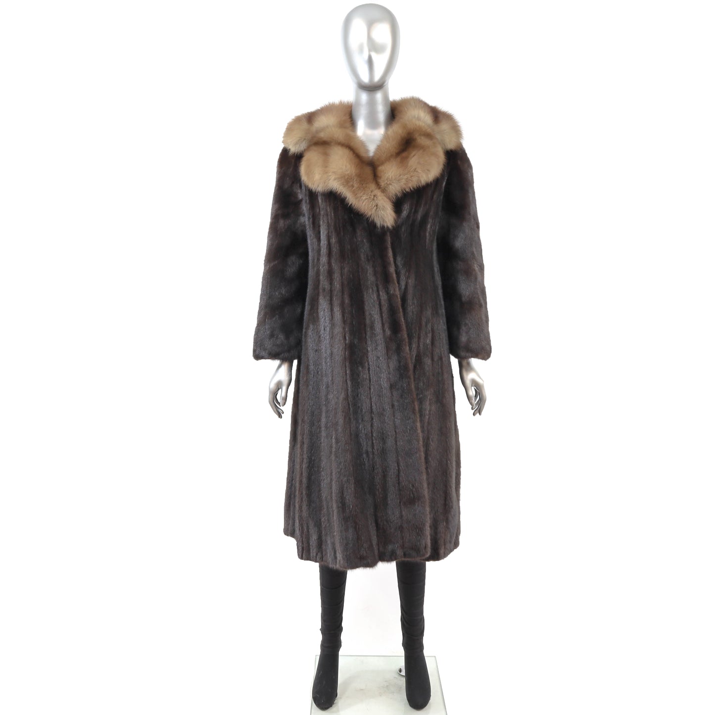 Dark Brown Mink Coat with Sable Collar- Size S