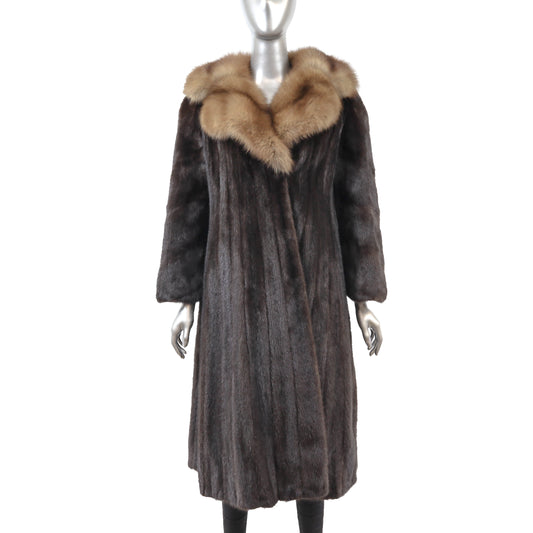 Dark Brown Mink Coat with Sable Collar- Size S