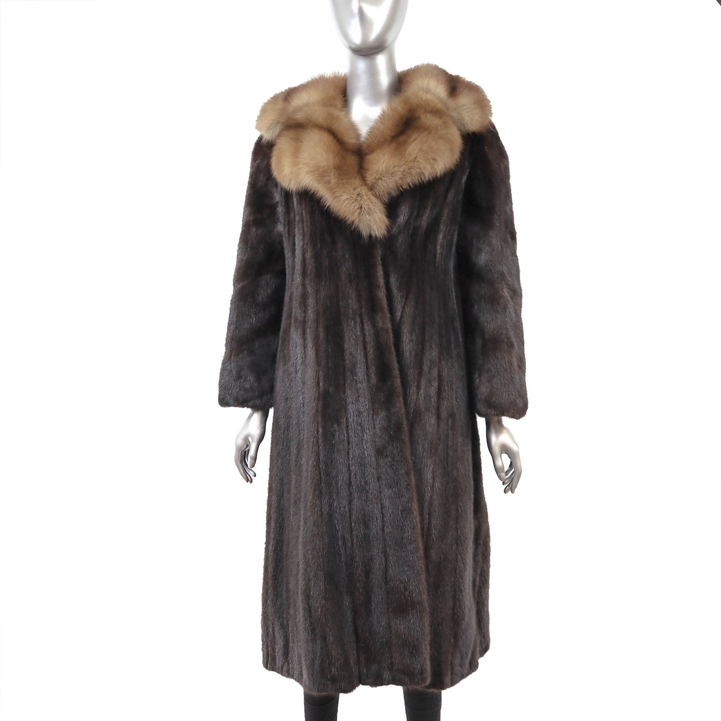 Dark Brown Mink Coat with Sable Collar- Size S