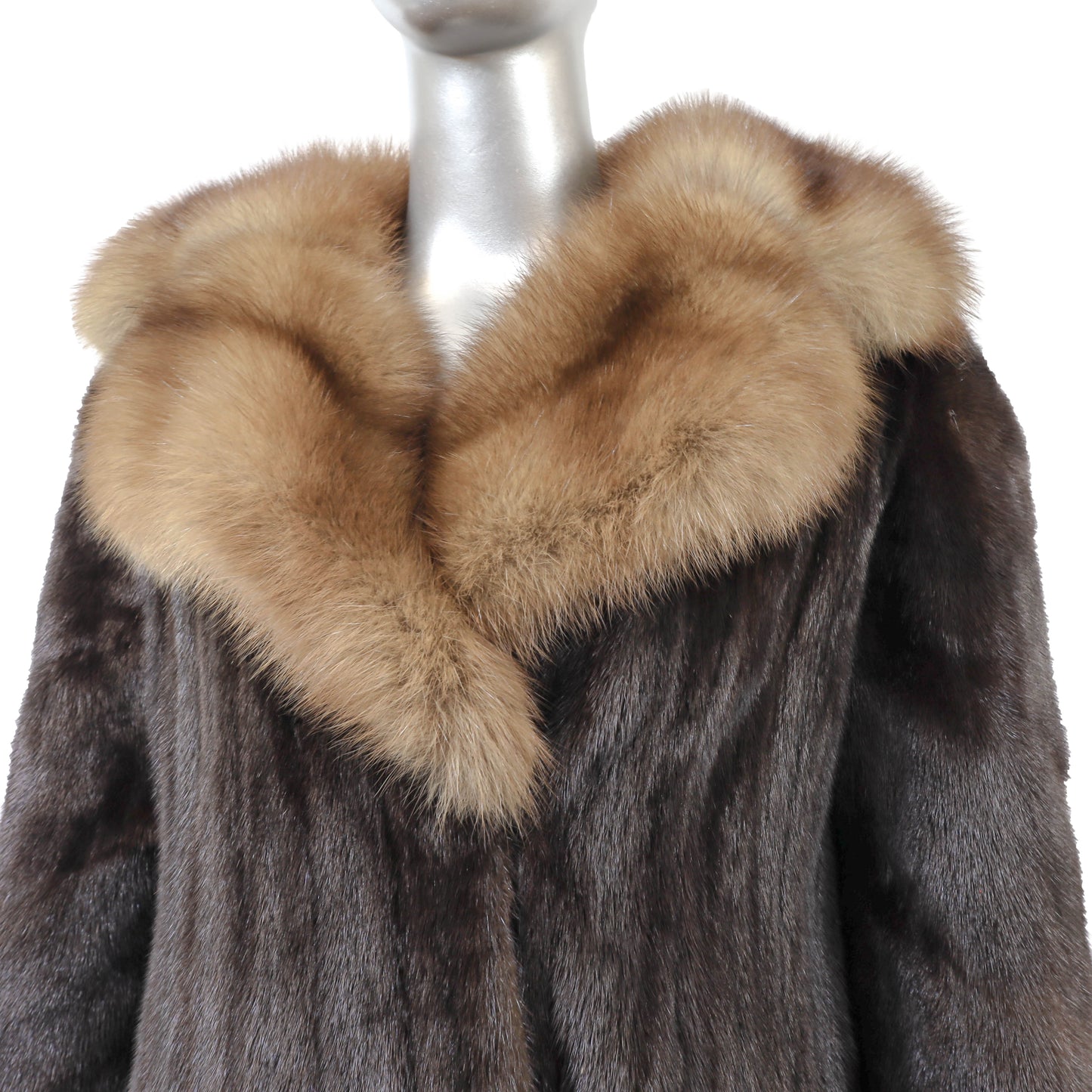 Dark Brown Mink Coat with Sable Collar- Size S