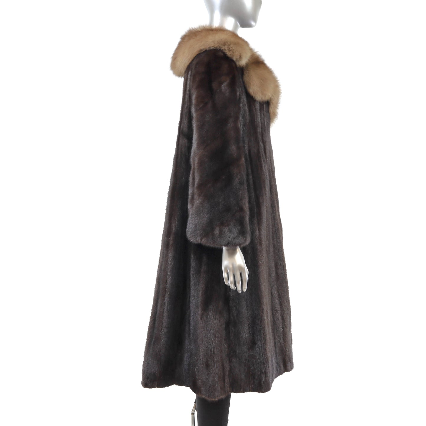 Dark Brown Mink Coat with Sable Collar- Size S