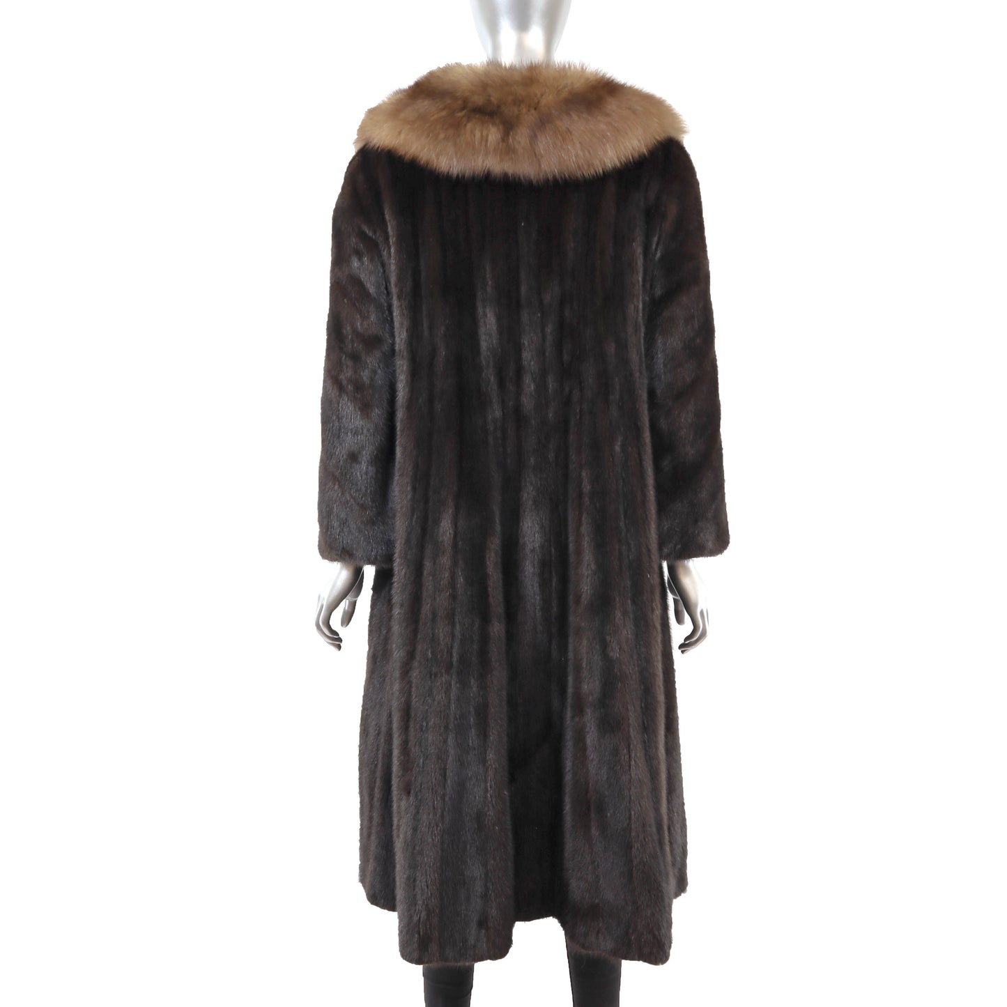 Dark Brown Mink Coat with Sable Collar- Size S