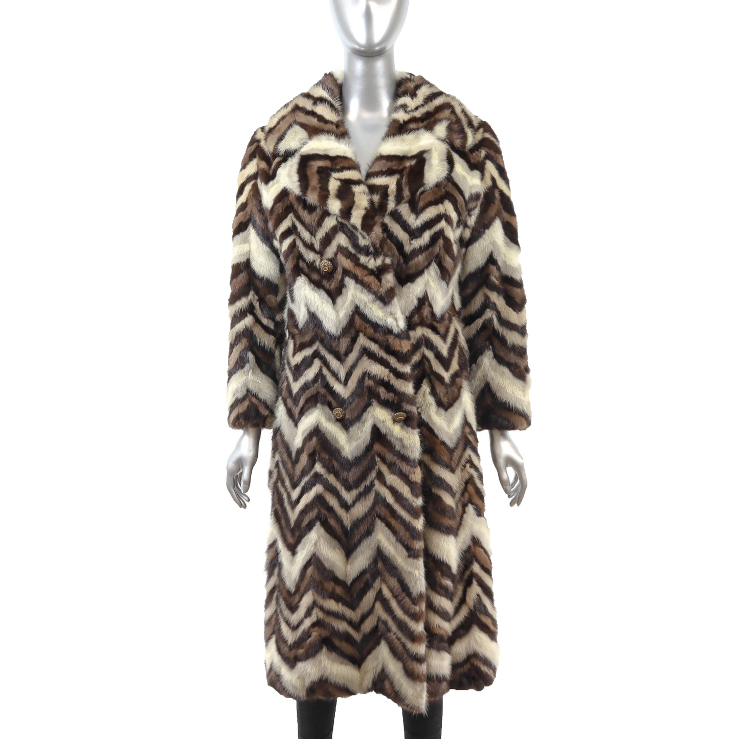 Multicolor Section Mink Coat- Size S