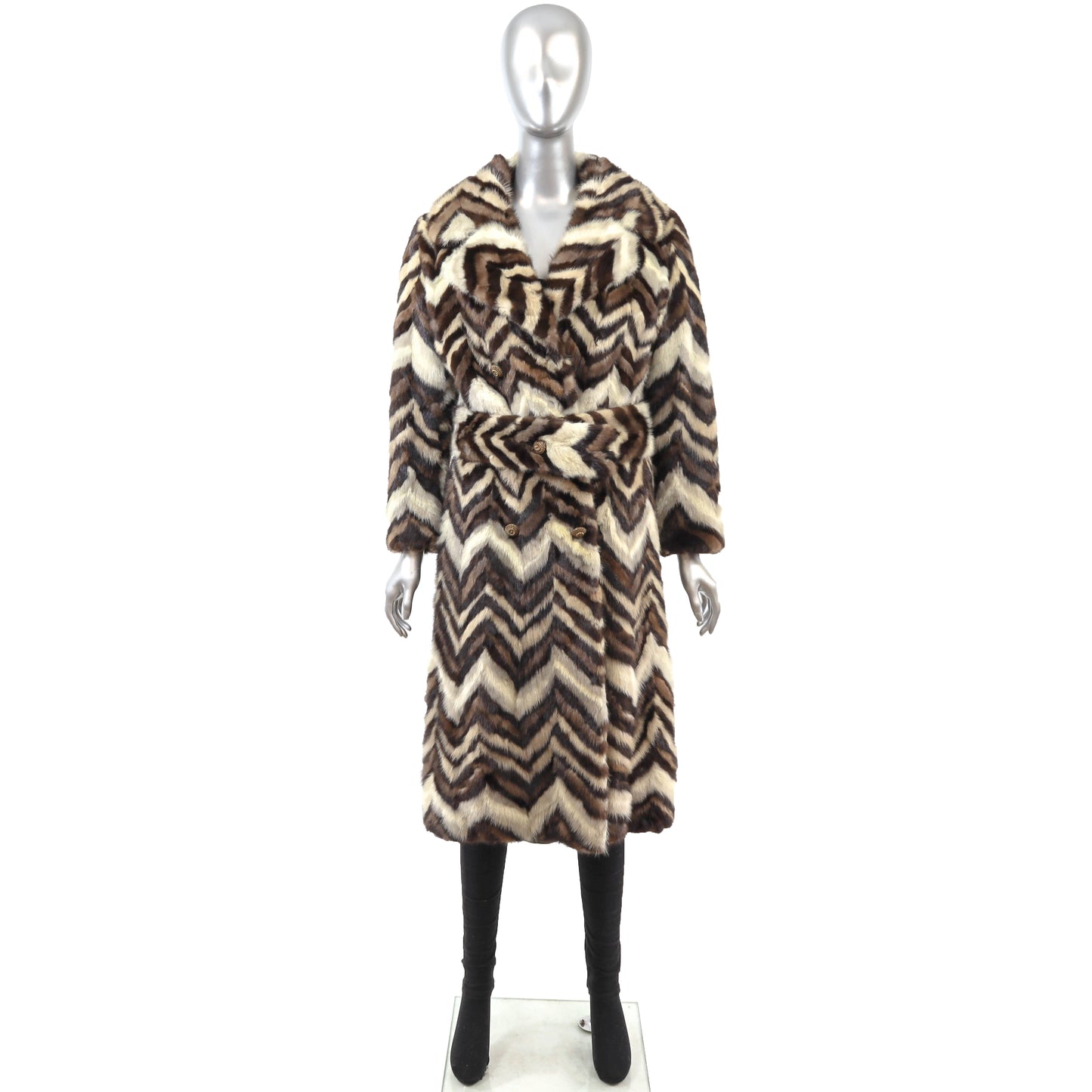 Multicolor Section Mink Coat- Size S