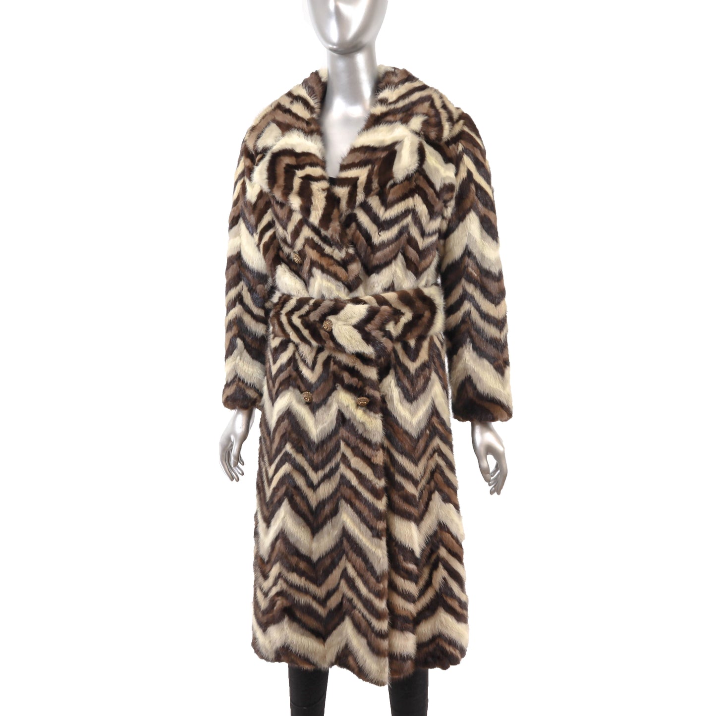 Multicolor Section Mink Coat- Size S