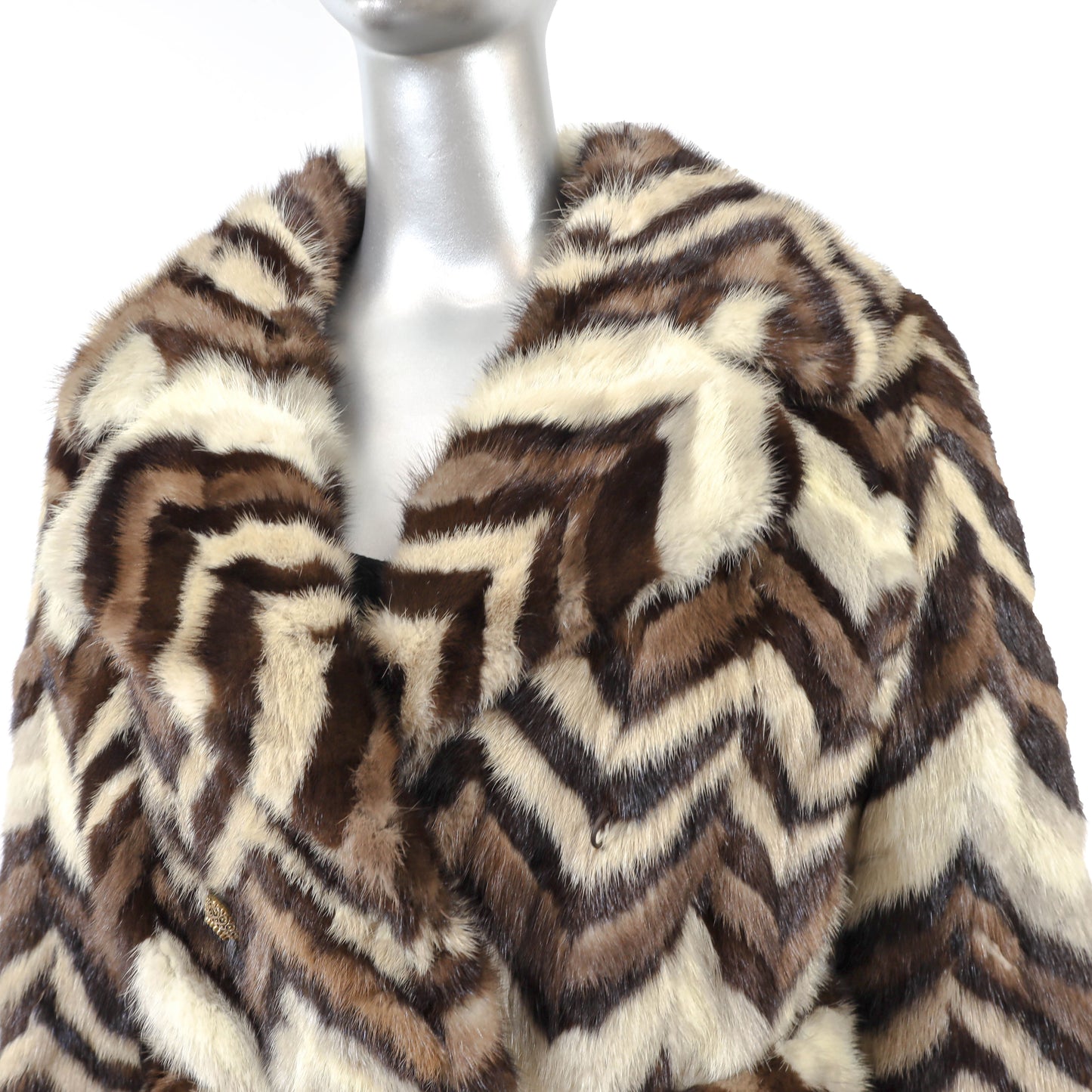 Multicolor Section Mink Coat- Size S