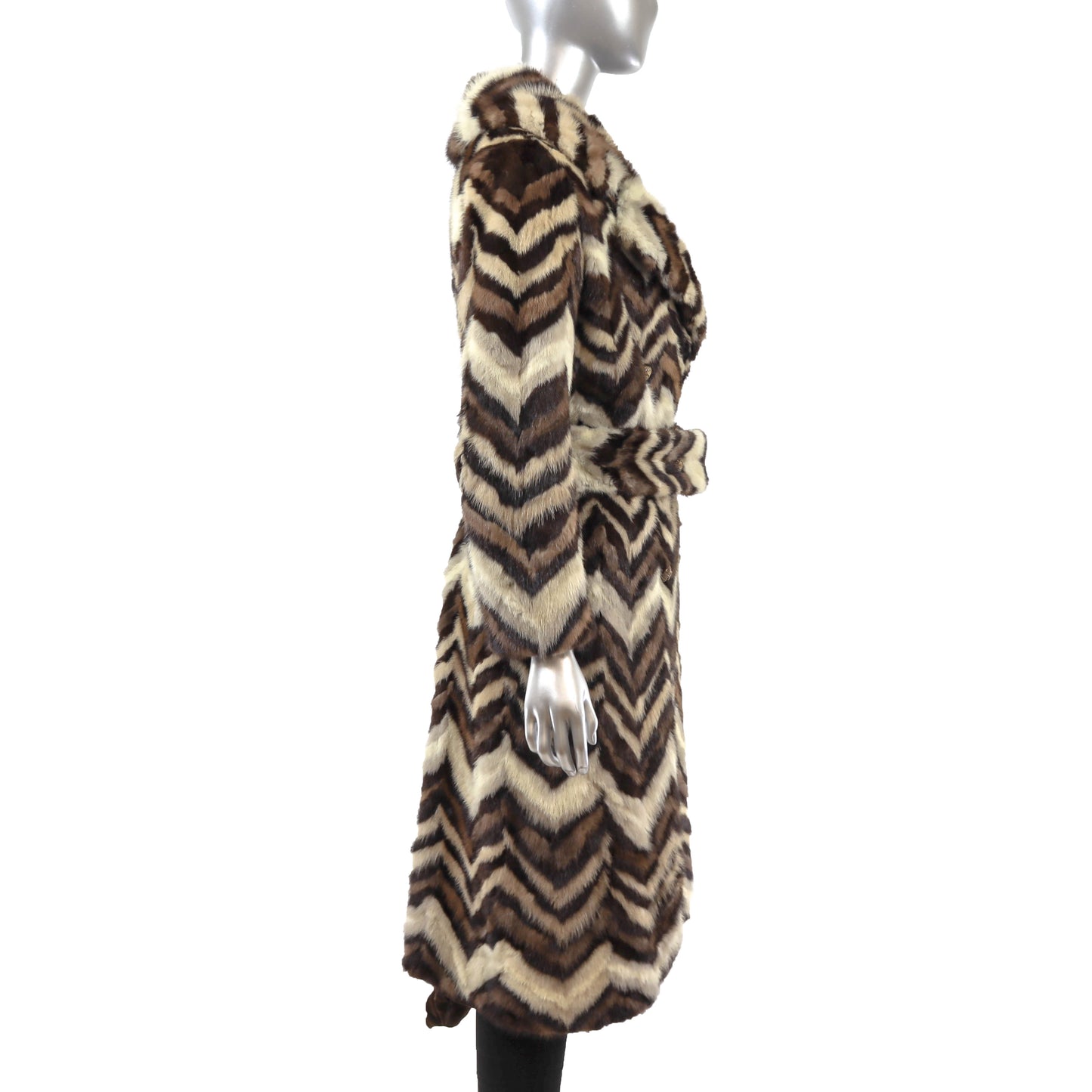 Multicolor Section Mink Coat- Size S