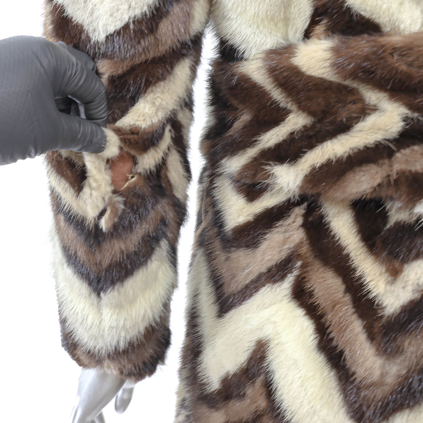 Multicolor Section Mink Coat- Size S