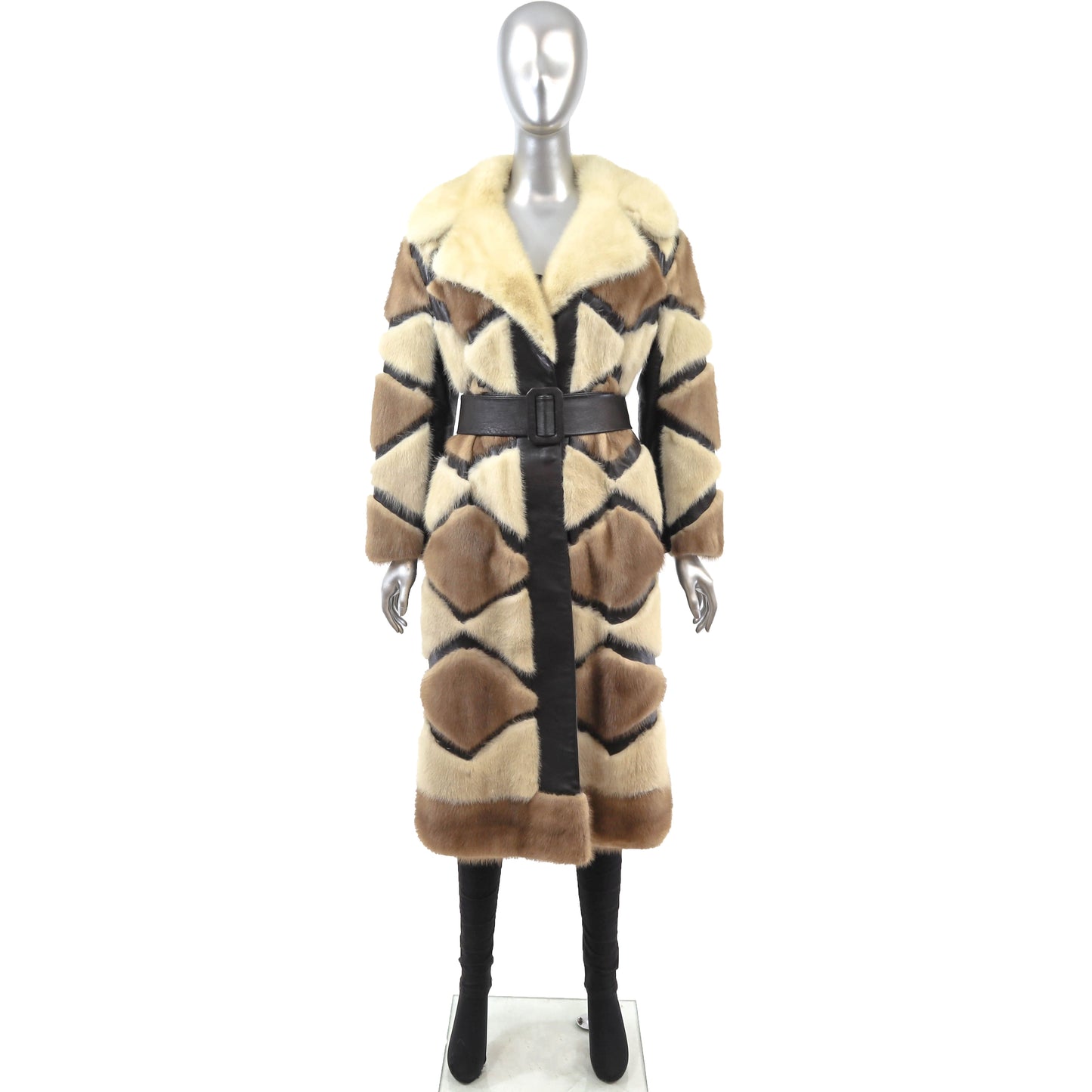 Mink Coat with Leather Insert- Size S