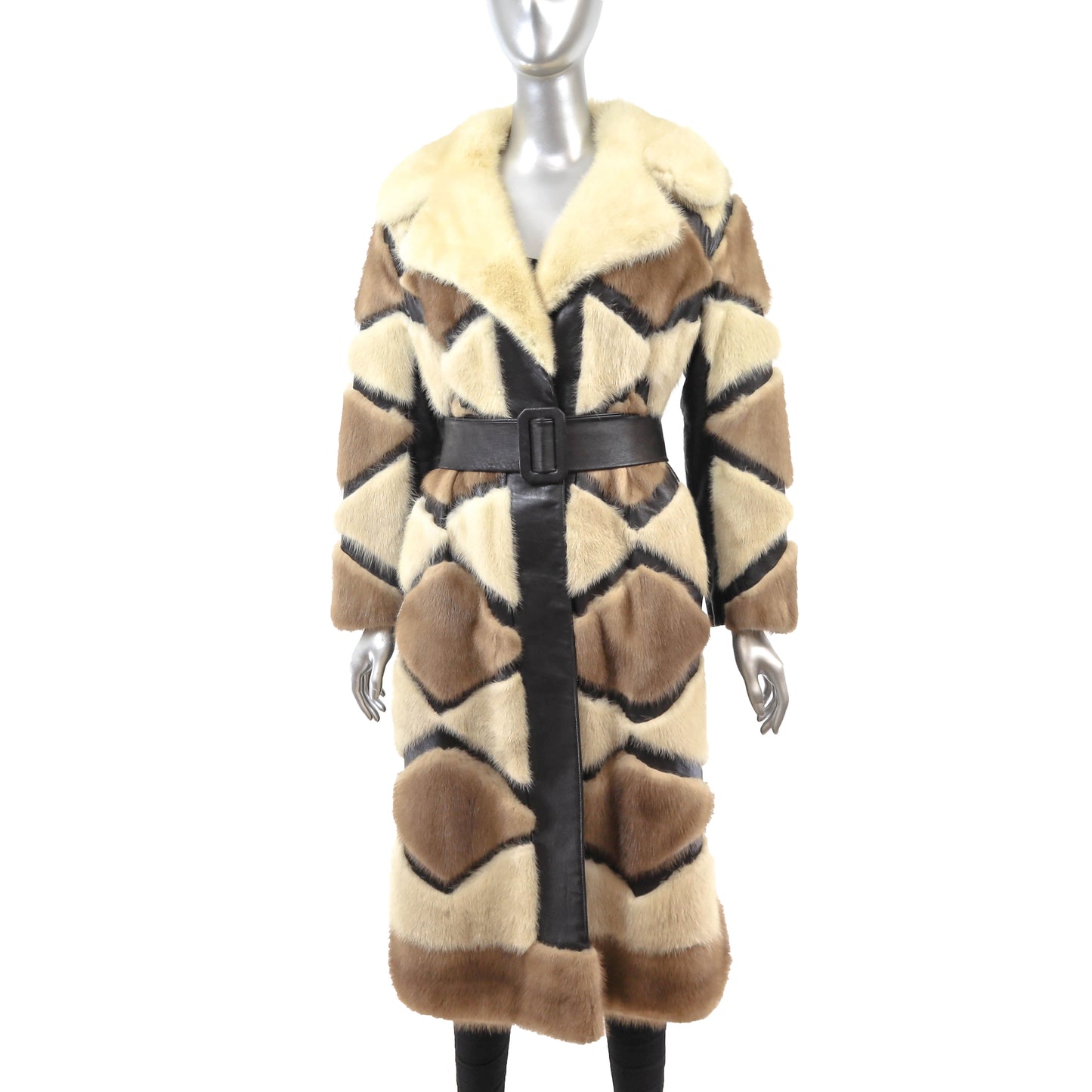 Mink Coat with Leather Insert- Size S