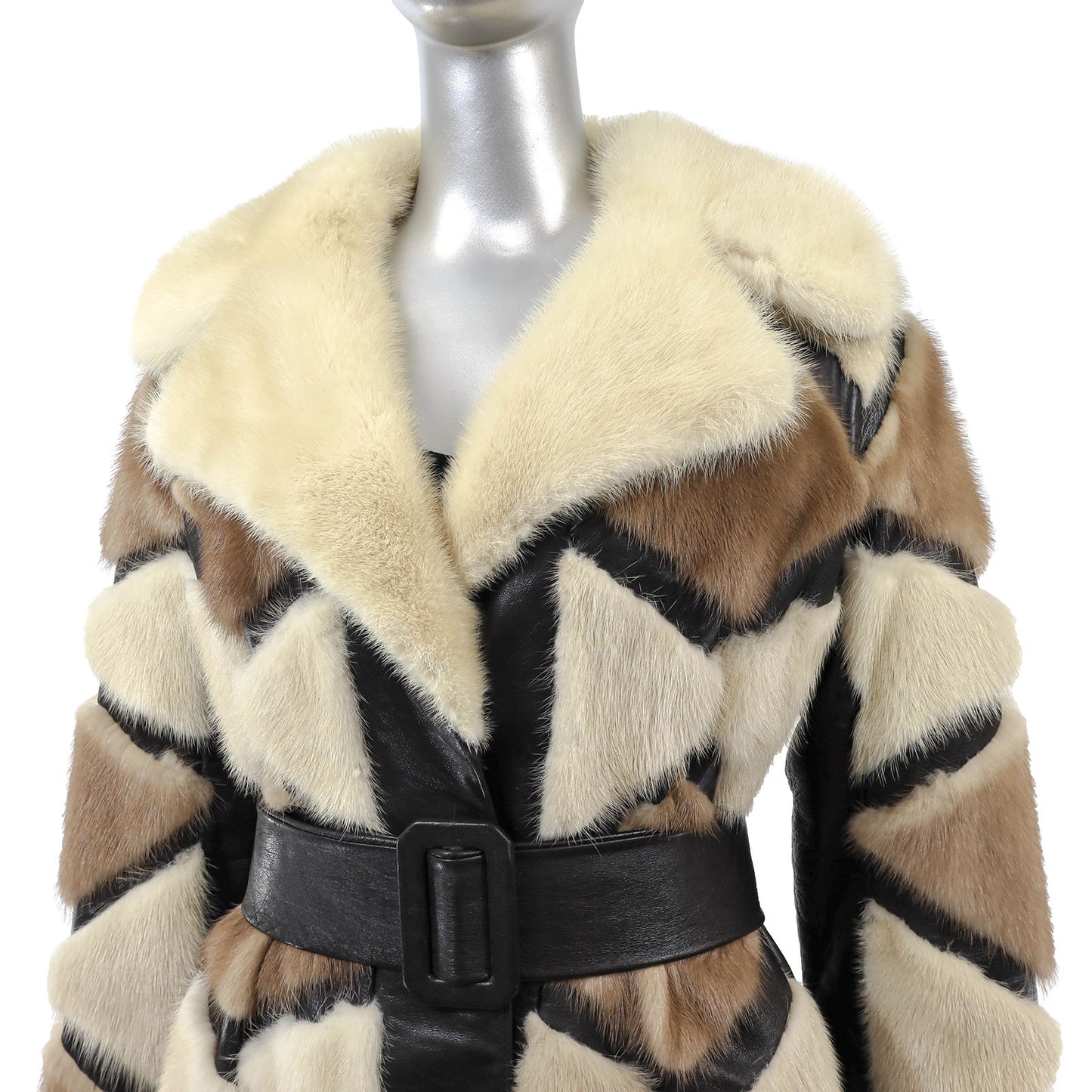 Mink Coat with Leather Insert- Size S